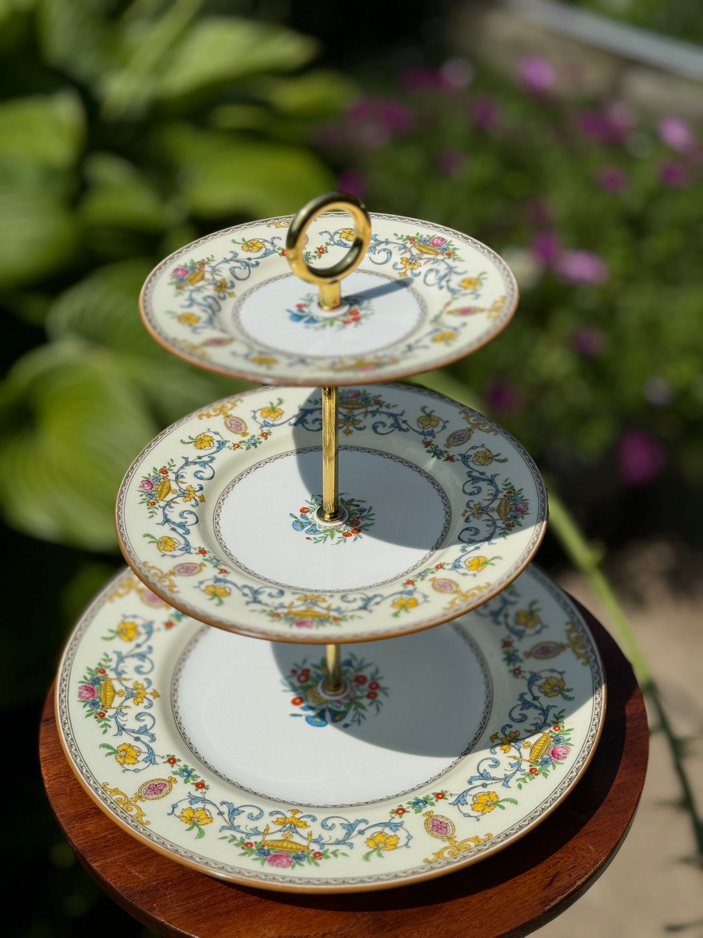 Tiered serving tray vintage china