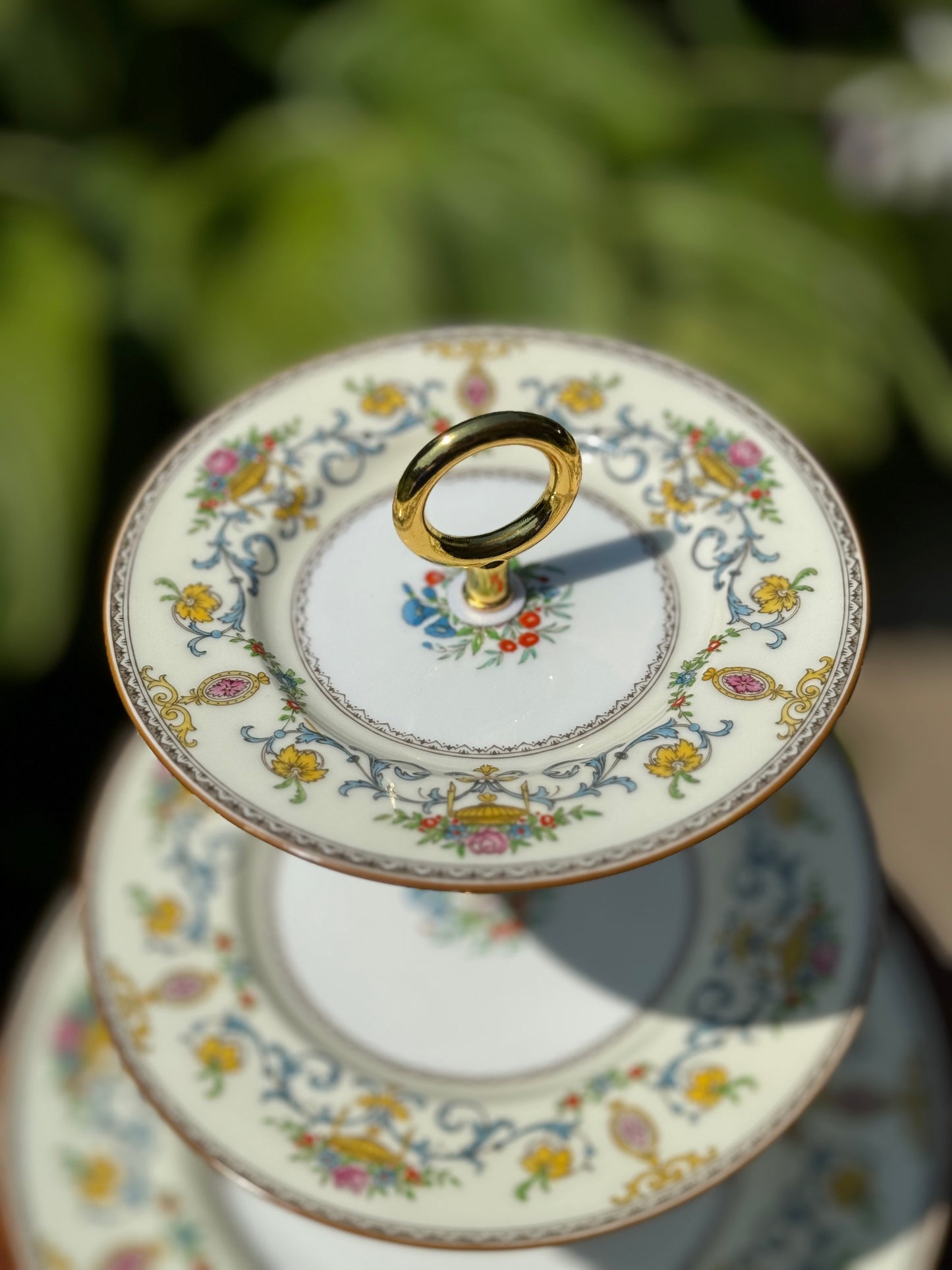 Tiered serving tray vintage china