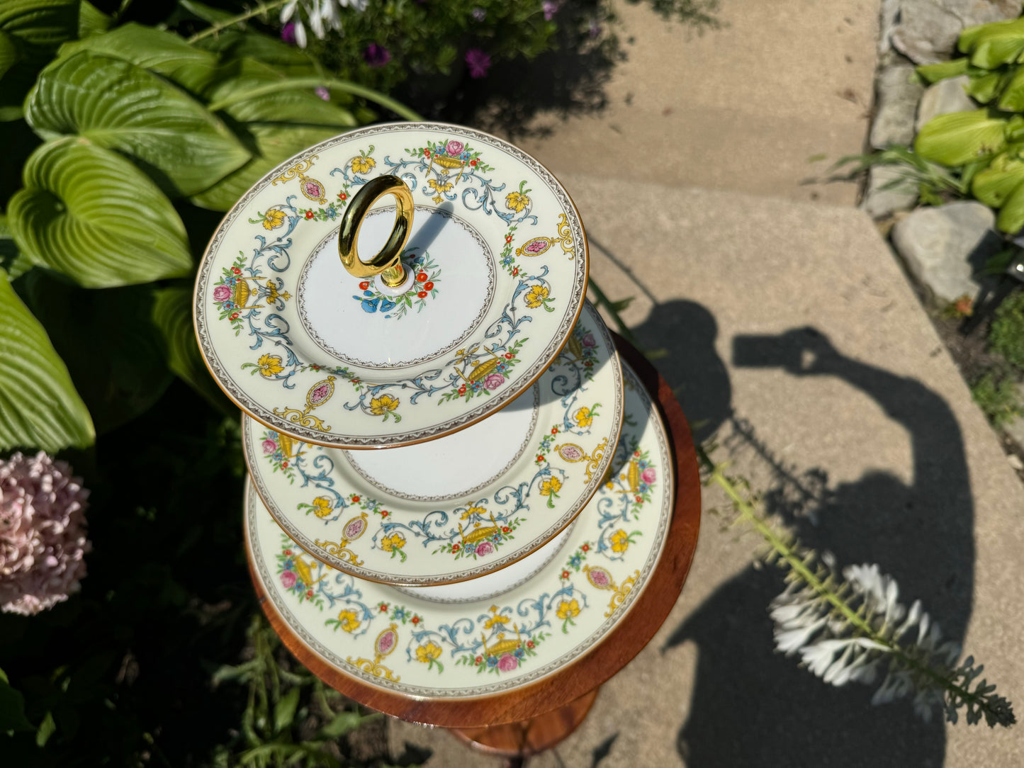 Tiered serving tray vintage china