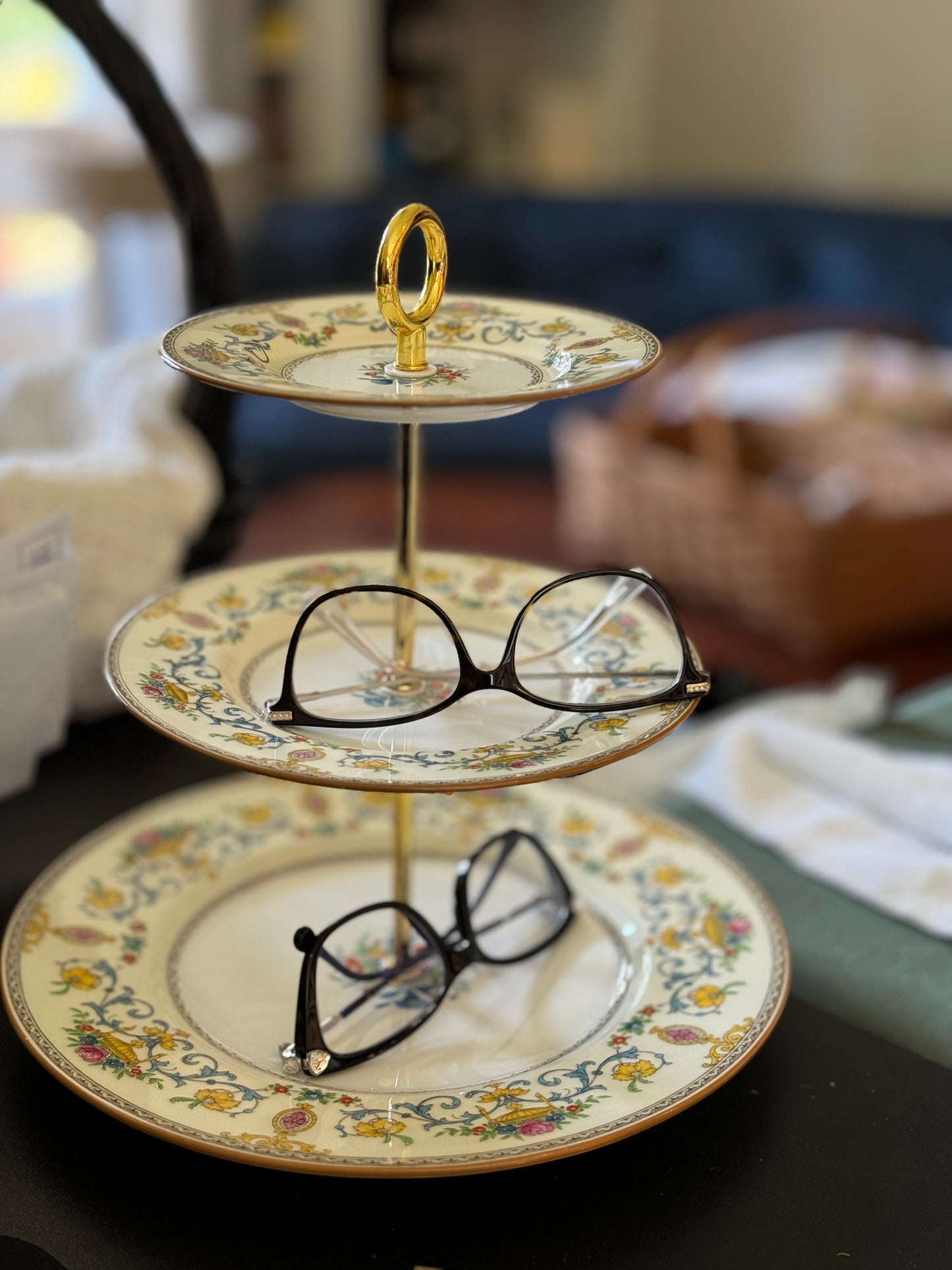 Tiered serving tray vintage china