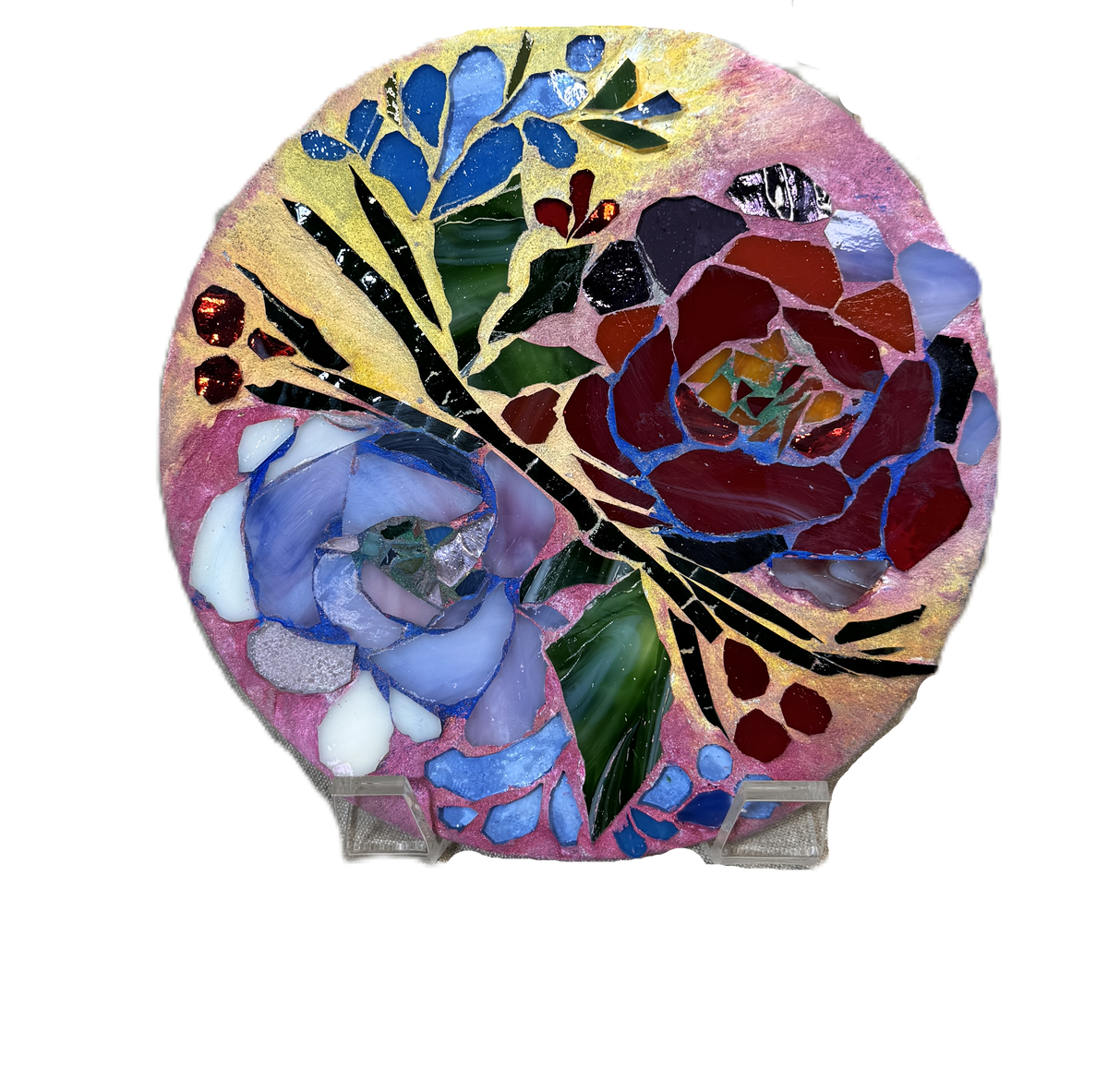 Round floral in stained glass - pinks