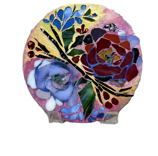 Round floral in stained glass - pinks