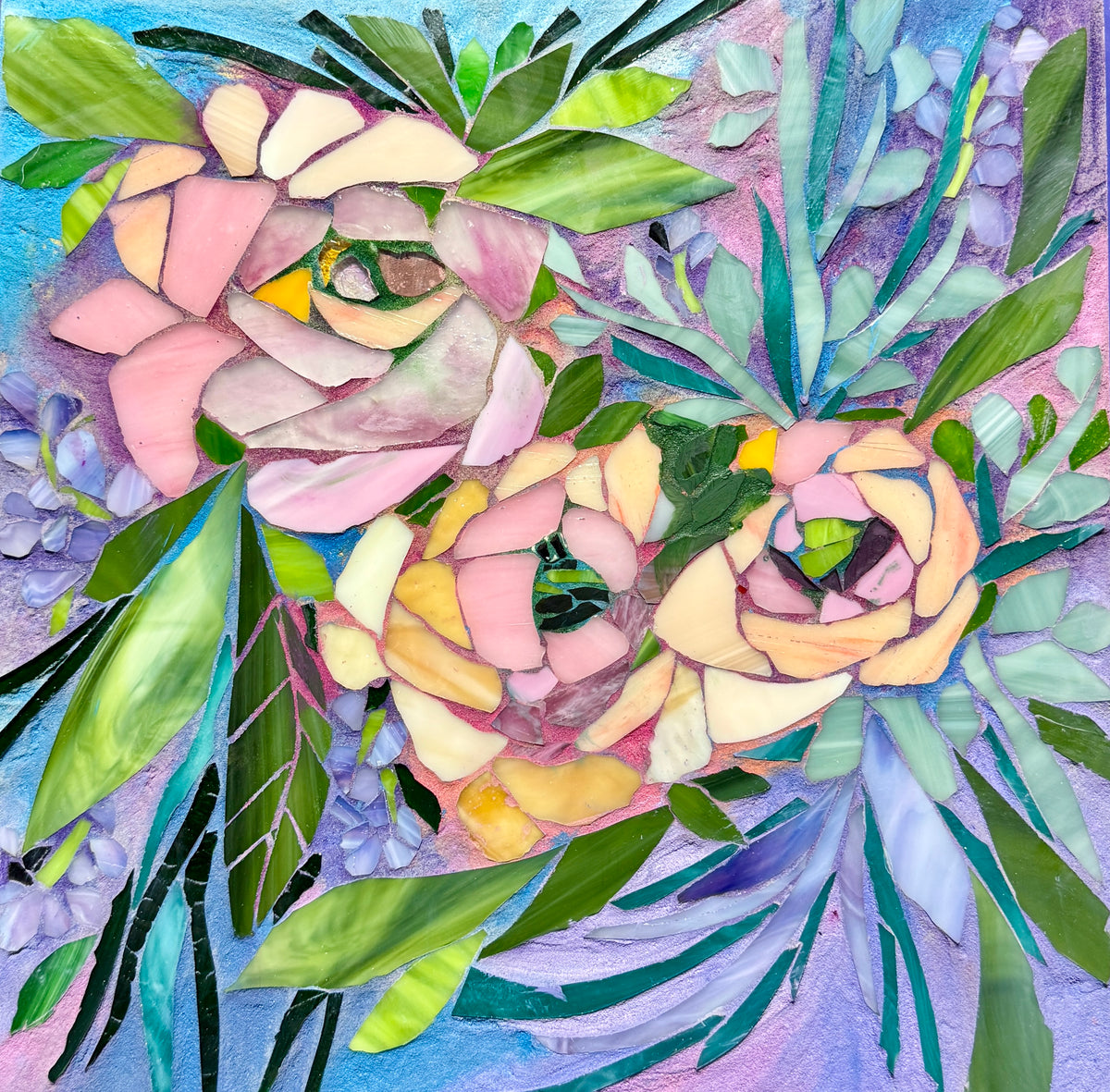 Floral in stained glass, pink hues