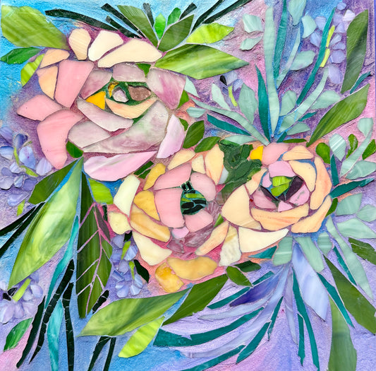 Floral in stained glass, pink hues