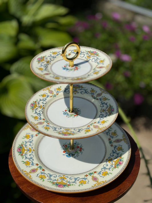 Tiered serving tray vintage china